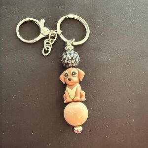Charming Tan Dog Keychain with Silver Accents